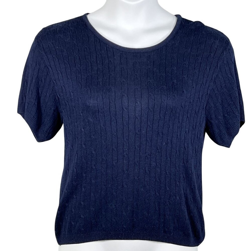 Pendleton Womens M Silk Blend Navy Cable Knit Sweater Top Quiet Luxury Timeless